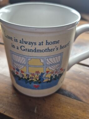 American Greetings Cream Mug with Blue and Yellow Window Illustration